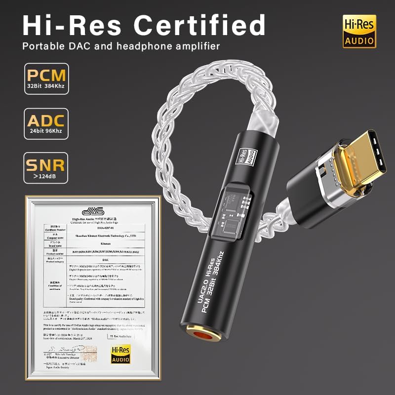 BZINK محول صوت USB Type-C إلى 3.5mm لسماعات الرأس، محول DAC عالي الدقة مع كابل نحاسي فضي مطلي ب 8 خيوط 4N، USB C إلى aux لأجهزة Android و iPhone و PC و Mac (أخضر) - Image 3